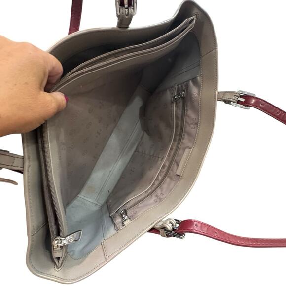 TORY BURCH York Tan Leather Tote Bag with Red handles - Picture 10 of 15